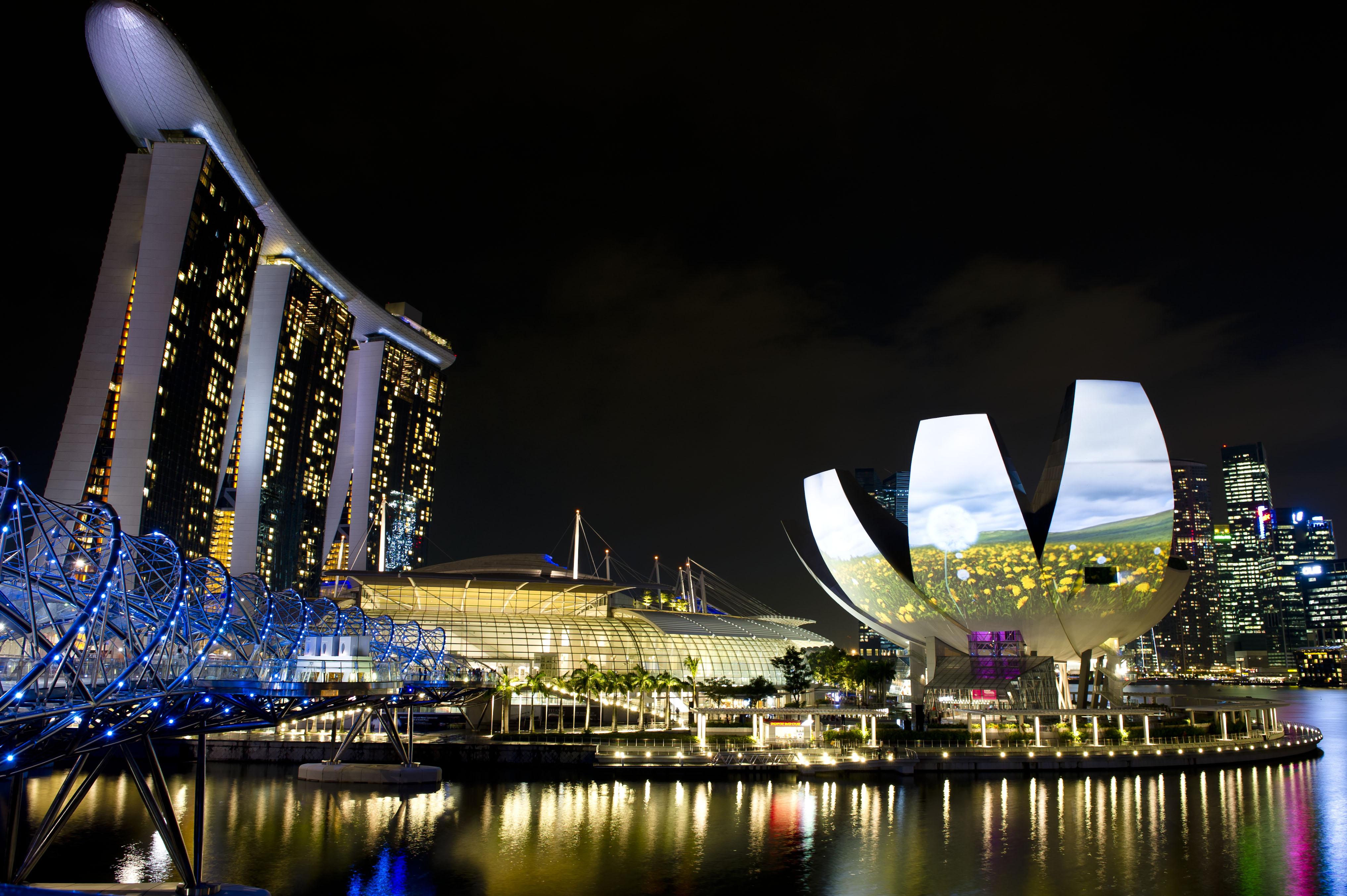 Marina Bay Sands Singapore Exterior foto Marina East at night
